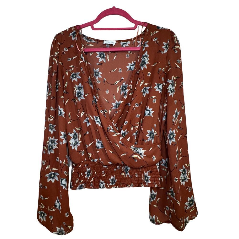 Sienna Sky Terracotta Floral Long Sleeve Top Size M